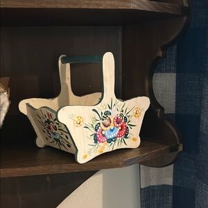 Cream and Red Decorative Basket with High Handles